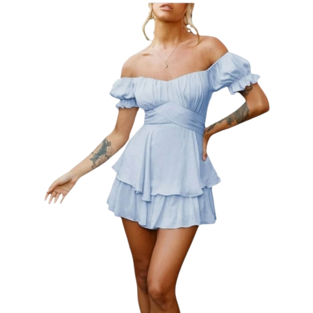 Women's Blue Off Shoulder Mini Dress Sz Medium